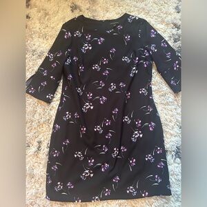 Banana Republic Black Dress with Purple Floral Design